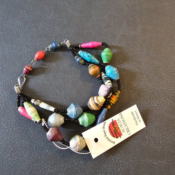 New Recycled Paper Beads Acacia Creation Artisan Necklace Bracelet Studio Kenya - Picture 12 of 16
